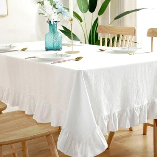 White Cotton Tablecloth Modern Simple Stitching Lotus Lace Table Cloth Family Wedding Tablecloth Home Decoration Cover Towel