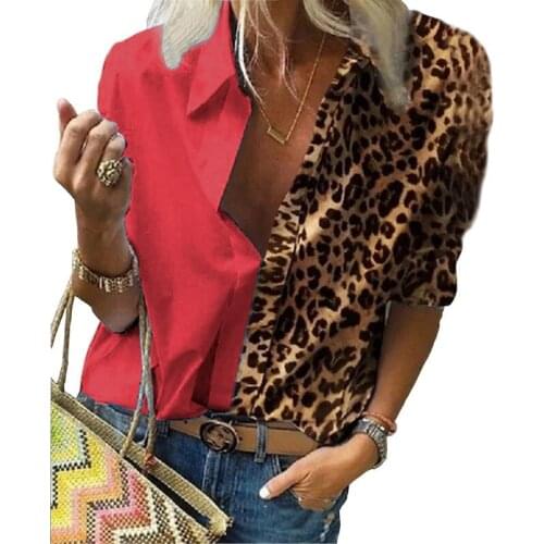 Long sleeve blouse leopard print loose shirt chiffon Fat size Classic style polo women dresses work in office professional