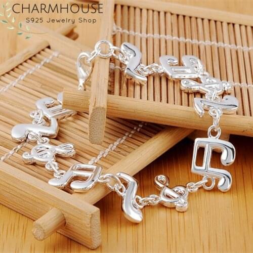 Pure 925 Silver Bracelets for Women Music Note Chain Bracelet & Bangles Wristband Wedding Bridal Jewelry Accessories Pulseira