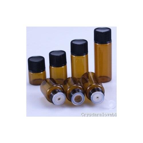 100pcs Small Amber Essential Oil Bottle With Plastic Lid,Glass Bottle, Mini Brown Glass Vials,Mini Glass Container