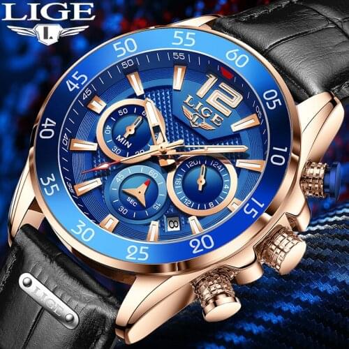 LIGE Casual Sport Watches For Men Black Top Brand Luxury Military Leather Wrist Watch Man Clock Fashion Chronograph Wristwatch