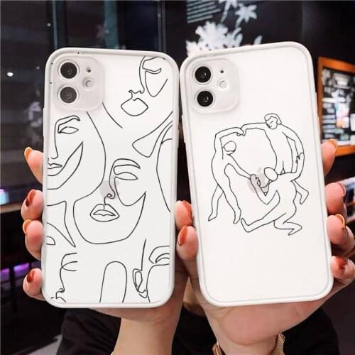 Phone Case For iPhone 12 11 Mini Pro XR XS Max 7 8 Plus X Simple linesMatte transparent White Cover
