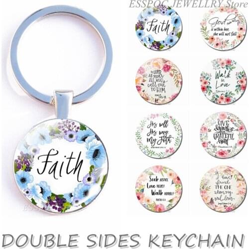 Bible Verse Double Face Keychain Glass Cabochon Jewelry Jesus Pendant Religious Key Chain Women Men Christian Gifts