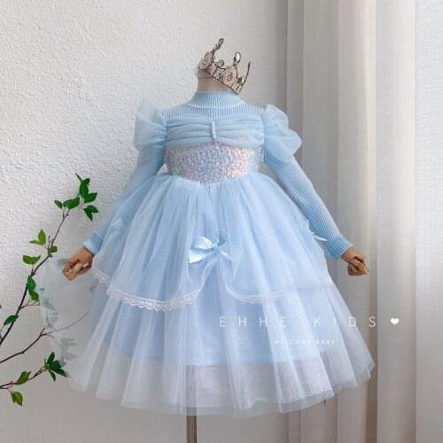 Girls sequin pearl tulle elegant party dresses wholesale