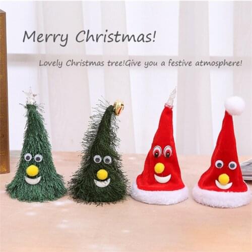 Electric Christmas Hat Plush Toy Children Toys Gift Sing Glowing Swing Music Xmas Hats for Christmas Tree Decoration