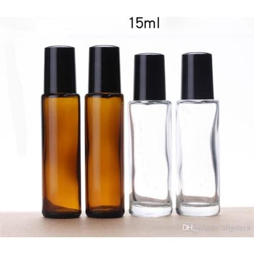 Hot Sale Amber Clear 15ml Roll On Roller Bottles For Essential Oils Roll-on Refillable Bottles 1/2OZ With Metal Roller Ball