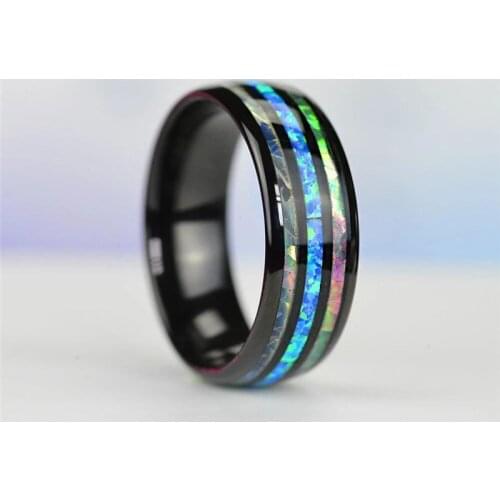8mm Unique Abalone Shell Fashion Men Rings Stainless Steel Rings Wedding Anniversary Christmas Gift For Men Jewelry