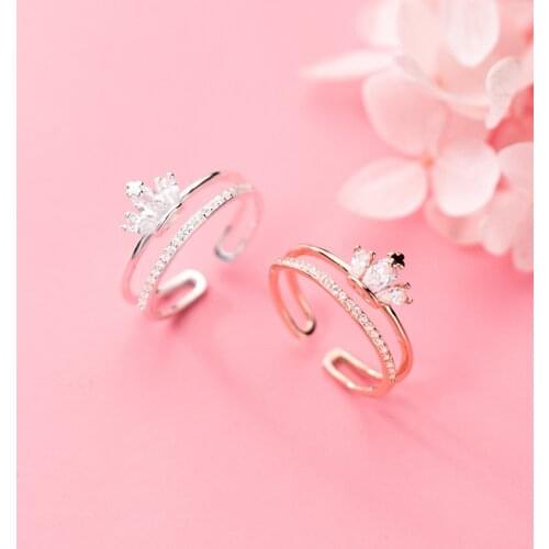 Colusiwei New 925 Sterling Silver Shiny CZ Crown Double Circle Ring for Women Free Size Ring Luxury Engagement Fine Jewelry Gift