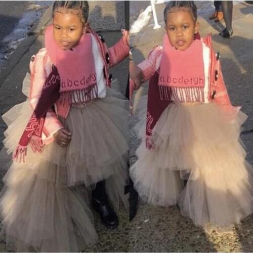 Cutie Khaki Tiered Tulle Skirts Girls Tutu Long Skirt High Low Lush Sweetie Puffy Mesh Maxi Prom Party Child Skirts Saia