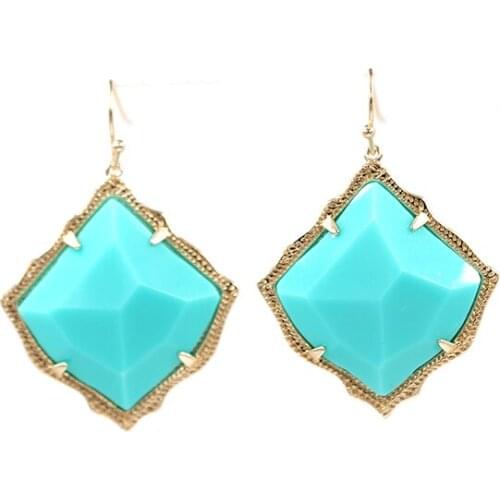 Fashion Big Quadrilateral Geometric Candy Colors Resin 3D Stone Copper Claws Statement Drop Earrings for Women
