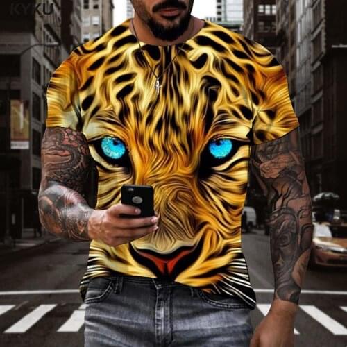 KYKU Brand Tiger T shirt Men Cheetah Anime Clothes Animal Tshirts Casual Hip Hop Shirt Print Short Sleeve T shirts Fashion
