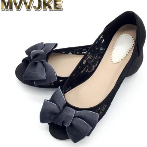 MVVJKE Newest Shoes Women Fashion Female Ballet Flats Shallow Peep Toe Shoes Sexy Lace Ladies Shoes Work Footwear Plus