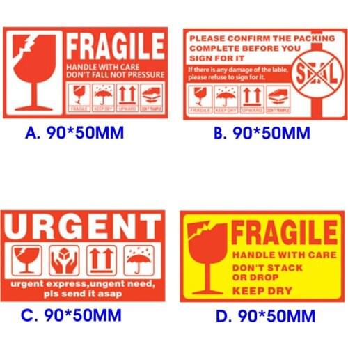 Low cost shipping 108pcs 90*50MM handle with care keep dry shipping label in english fragile products stickers