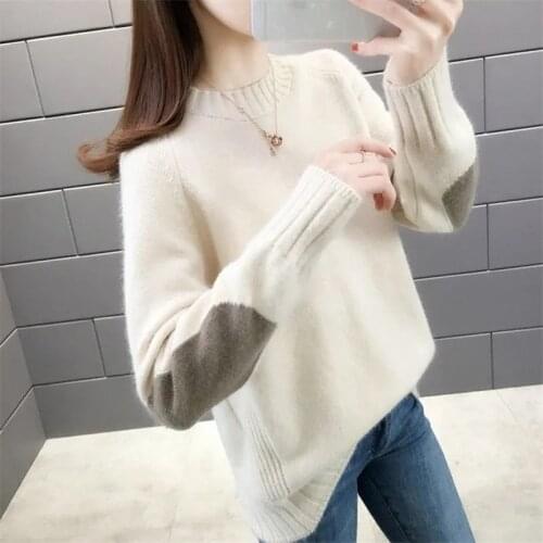 Autumn Winter Knitted Short Khaki White Sweater Women O-Neck Casual Long Sleeve Loose Sweaters Pullovers Female Tops