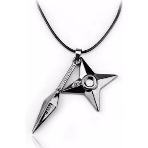 Kunai Dart Necklace Shuriken Weapon Konoha Logo Uzumaki Itachi Sasuke Pendant Leather Rope Ninja Cosplay Anime Jewelry Wholesale