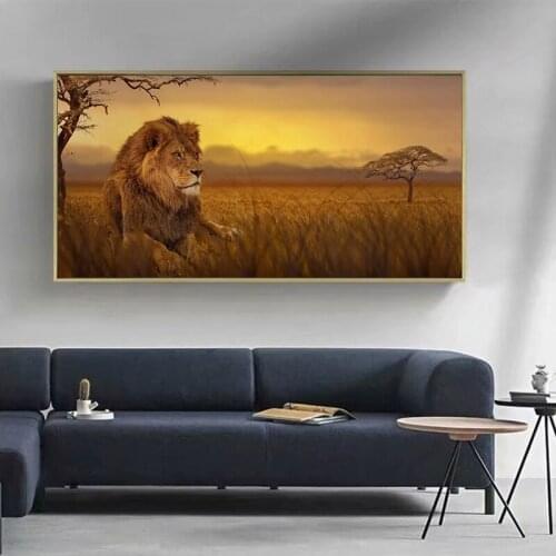 Landscape wall canvas printing animal canvas wall art lions picture for living room home decoration poster art