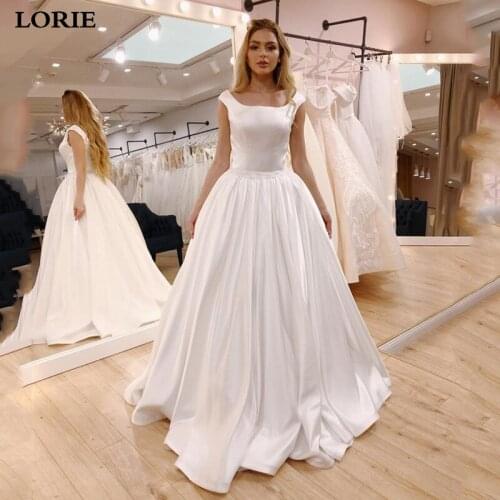 LORIE A Line Wedding Dress Satin Sleeveless Cheap Price Bride Dress Sexy Open Back Vestido de novia Wedding Gowns