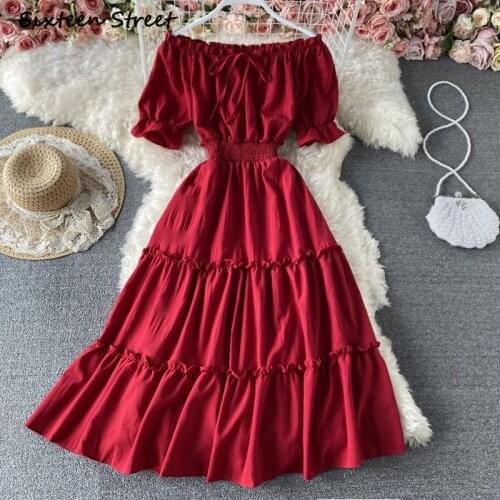 Dresses for Women Puff Sleeve High Waist Summer A Line Vintage Vestido De Mujer Y2k Dress High Quality Korean Clothing Women