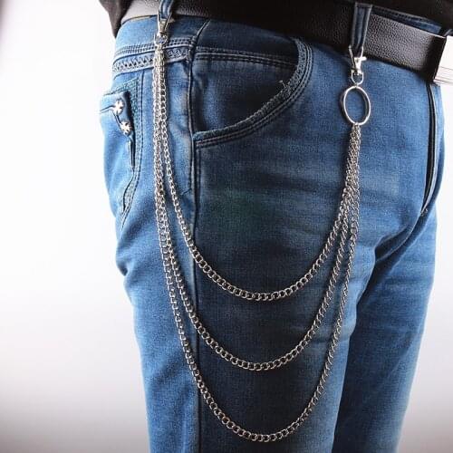 Pearl Chain Keychain Women Silver Color Punk Waist Belt Chain On The Jeans Pants Butterfly Accessories Trendy Hip-hop Jewelry