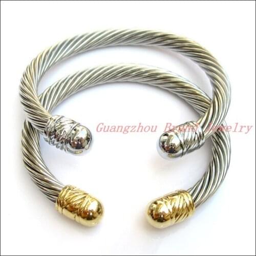 7mm Promotion Sale Stainless Steel Silver Gold color Cable Wire Chain Womens Mens Cuff Bangle Bracelet Lovers Jewelry Dia:60mm