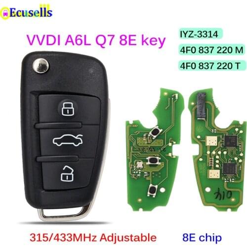 Xhorse VVDI PCB Flip Remote Key 3 Buttons 315MHz/433 8E Chip for Audi A6L Q7 2005-2011 8E0 837 220Q 8E0 837 220R HU66