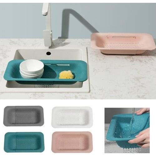 Adjustable Drain Basket Sink Storage Rack Dishes Vegetable Fruit Cleaning Basket Storage Holder Kitchen Storage Tool 4 Colors