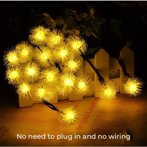 Christmas Lights Dandelion Solar String Lights Hairy Ball Street Garland Festoon for Home Waterproof Holiday Decoration Lamp