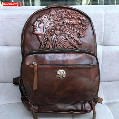 Men Backpack Genuine Leather Bag Casual Computer Backpack Backpacks Schoolbag Top Layer Cowhide New Large Capacity Travel Male