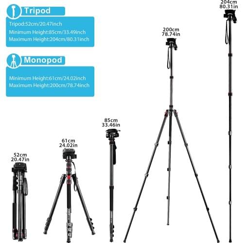Andoer TTT-02 2-in-1 Photography Tripod Monopod Stand 360° Rotatable Ball Head with Carry Bag for DSLR Cameras Camcorders Tripod