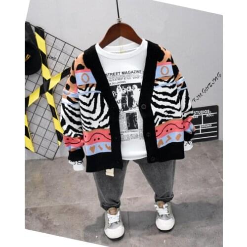 2020 New Fashion Set boys knit Cardigan + T-shirt + jeans 3pcs Childrens Boy Spring Autumn 3-piece Childrens Clothes set