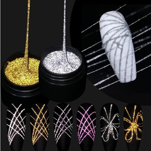 UR SUGAR Reflective Glitter Spider Nail Gel Silver Gold Line For Nails Art Manicure Gel Varnishes Drawing Painting UV Gel Polish
