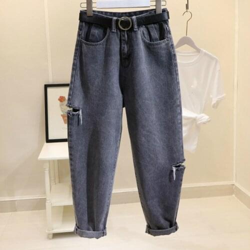 Vintage Boyfriend Jeans For Women Mom High Waisted Jeans Blue Casual Ripped Hole Trousers Streetwear Harem Denim Pants