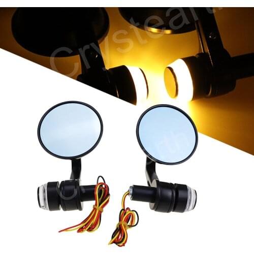 Universal Motorbike 22mm 7/8" Handlebar Bar End Mirrors Rear View Side Mirrors w/ Turn Signals For Honda Yamaha Kawasaki Suzuki