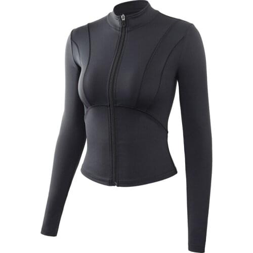 Women Sport Shirts Slim Fit Long Sleeved Fitness Coat Yoga Crop Tops With Thumb Holes Gym Workout Zipper Tight Yoga