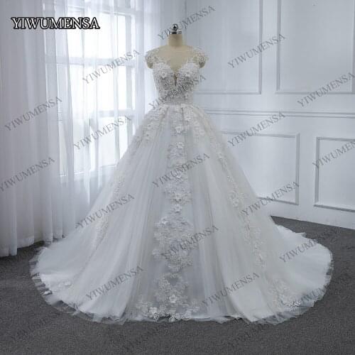 Vestidos De Novia 2020 Cap Sleeves Pearls Ball Gown Boho Wedding Dress Fashion Bridal Gowns Tulle Robe De Marriage Sweep Train