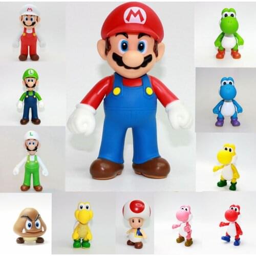 1pc 12cm Super Mario Bros Luigi Yoshi Bowser Toad Peach Donkey Kong Wario Action Figure Toy Cartoon Model Doll Gifts Kids Toys