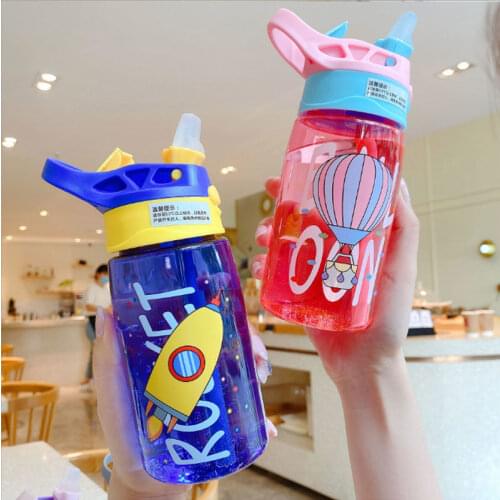 1Pcs Straw Cups Water Bottle Portable Cute Cartoon 480ML for Sport Hiking Climbing BPA Free Transparent Leak Proof Child Adult