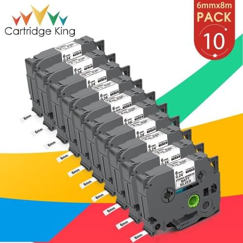 10PK 6mm TZ-SM911 TZ Label Strong Adhesive Compatible Brother Black On Matt Silver TZeSM911 for Brother P-touch Label Printer