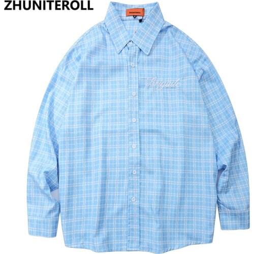 2021 Summer Fashion Mens Shirts Plaid Print Button Down Longsleeve Shirt For Men Streetwear Hawaiian Beach Harajuku Hipster Tops