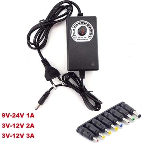 AC 100-220V to DC 9V-24V1A 3V-12V 2A 3A Adjustable Universal Power Adapter Switching Voltage Regulated 8 Tips DC Power Supply