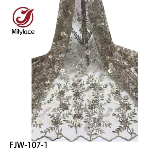 African Lace Fabric 2020 High Quality Flower Lace Embroidery Fabric with Sequins Nigerian Lace Fabric for Dress FJW-107
