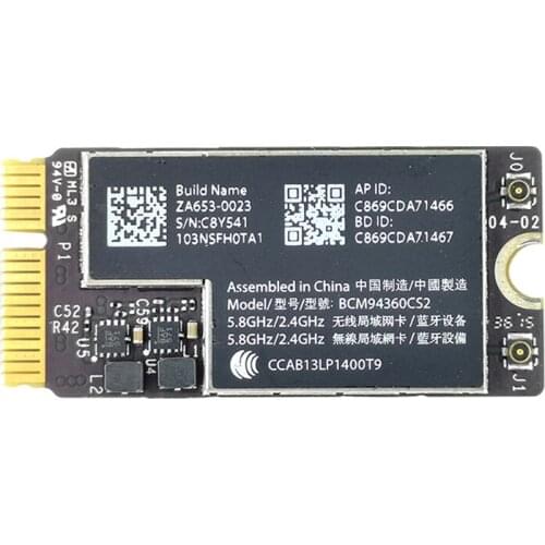 AU42 -New BCM94360CS2 Wireless-AC WIFI Bluetooth BT 4.0 Airport 802.11Ac Card for Air 11 inch A1465 13 inch A1466 2013 M