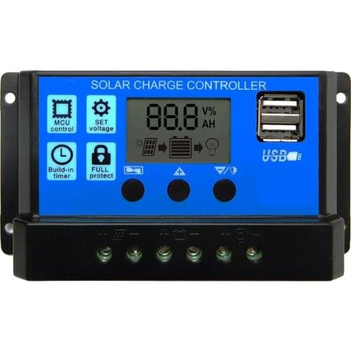 60A 50A 40A 12V 24V Auto Solar Charge Controller PWM With LCD Dual USB 5V Output Solar Cell Panel Regulator PV Home