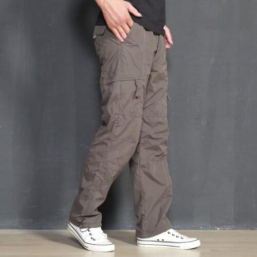 ICPANS Cargo Pants Men Winter Loose Cotton Fleece Warm Thick Jogger Mens Pants Casual Zipper Army Black Pants For Men Big Size