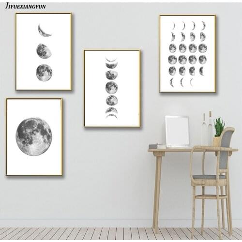 Moon Black and White Realist Landscape Picture Home Decor Poster Print Nordic Canvas Painting Living Room Bedoom Wall Art DIY