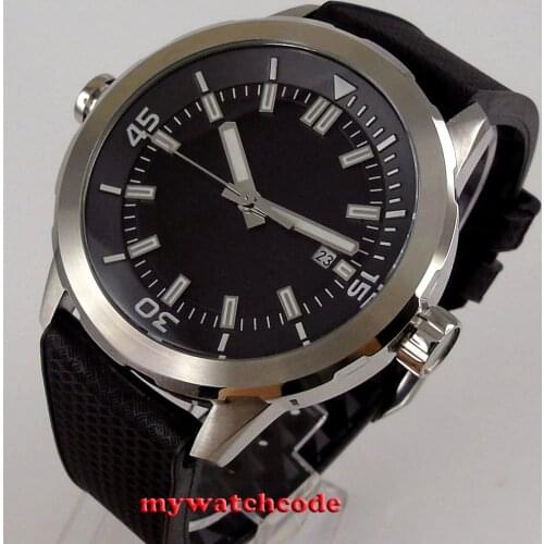 45mm Black dial pin clasp Automatic Movement Date Window Rubber Band Rotating Bezel Double Crown Sterile Dial men watch