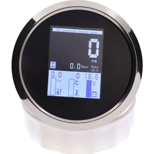 85MM Digital Tachometer 4 in 1 Multi-functional Gauge Water Temp Oil Pressure 0~10Bar Voltmeter With Alarm Car Boat Accessories