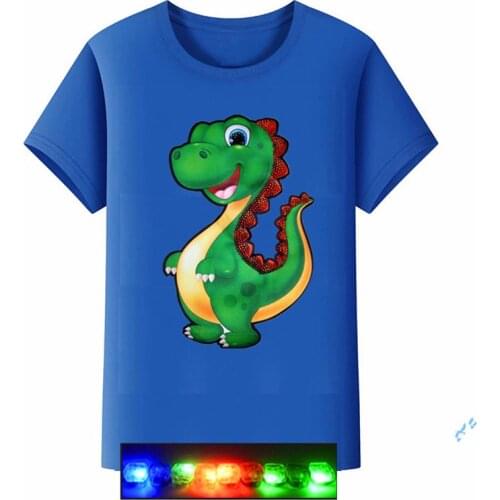 Boys T Shirt Tees LED Glowing Light Kids T-Shirt Child Clothes Dinosaur Boy Shirts 3-14year 100 %cotton
