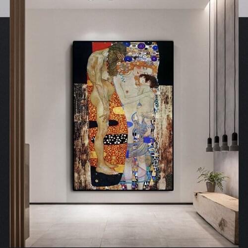 Gustav Klimt by The Three Ages of Woman Oil Painting on Canvas Posters and Prints Scandinavian Wall Art Picture for Living Room