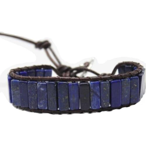 Personality Chakra Bracelet Jewelry DIY Handmade dark blue Natural Stone Leather Wrap Bracelet Tube Beads Couples Bracelets Gift